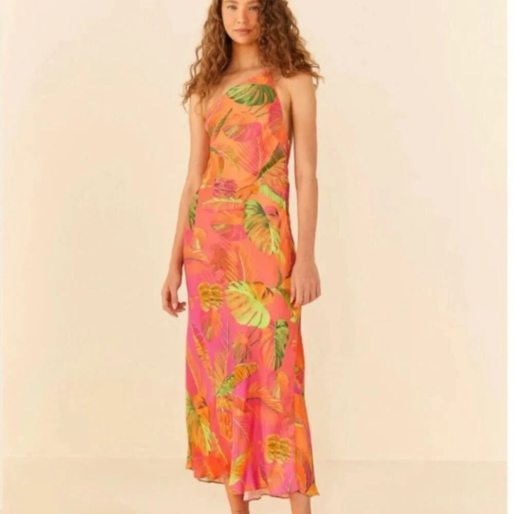 FARM Rio One-Shoulder Dress Ombré Forest Multicolor, Size XL - Picture 4 of 15